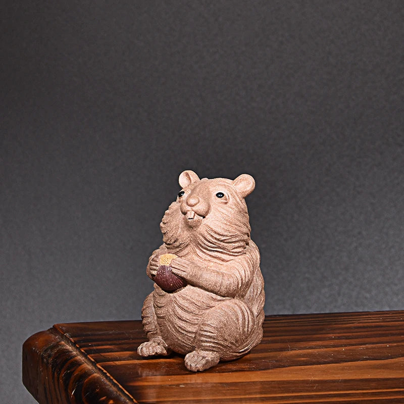 Yixing Purple Sand Mouse Zodiac Rat Tea Ornaments Boutique Supportable Famous Handmade Lucky Cartoon Tea Tray Ornament