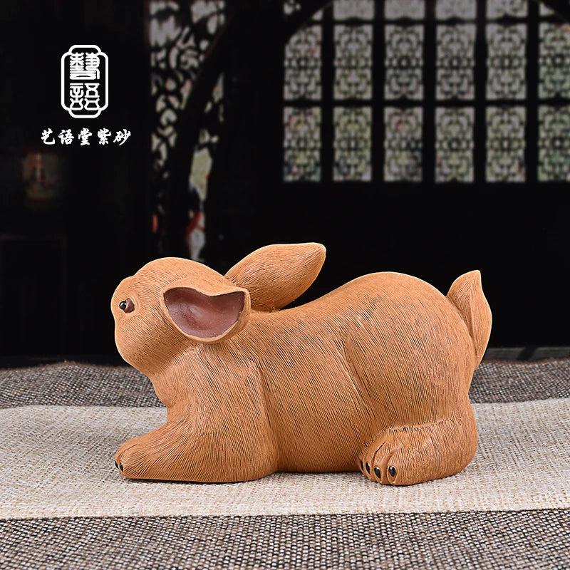 Yixing Purple Sand Pair Fondle Tea Carve Fine Ornaments Zodiac Chinese Zodiac Sign of Rabbit Pair Rabbit Tea Carve Kung Fu Tea T