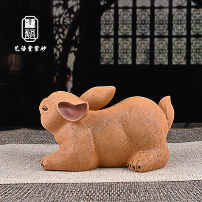 Yixing Purple Sand Pair Fondle Tea Carve Fine Ornaments Zodiac Chinese Zodiac Sign of Rabbit Pair Rabbit Tea Carve Kung Fu Tea T