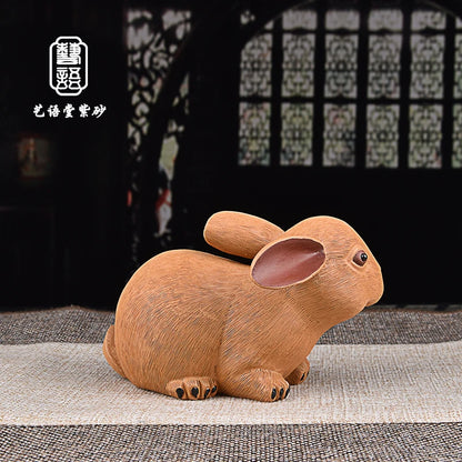 Yixing Purple Sand Pair Fondle Tea Carve Fine Ornaments Zodiac Chinese Zodiac Sign of Rabbit Pair Rabbit Tea Carve Kung Fu Tea T