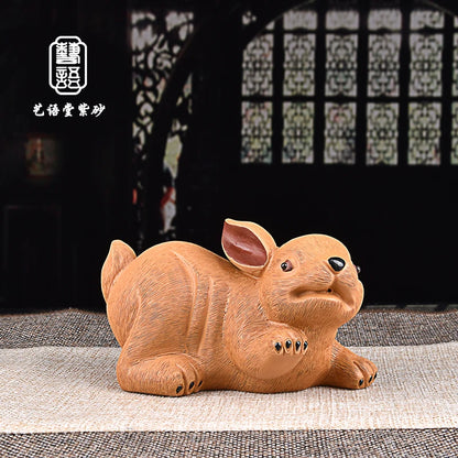 Yixing Purple Sand Pair Fondle Tea Carve Fine Ornaments Zodiac Chinese Zodiac Sign of Rabbit Pair Rabbit Tea Carve Kung Fu Tea T
