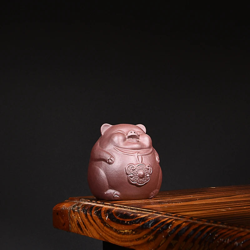 Yixing Purple Sand Pig Zodiac Pig Tea Ornaments Small Cute Creative Boutique Supportable Tea Ceremony Decoration Handmade