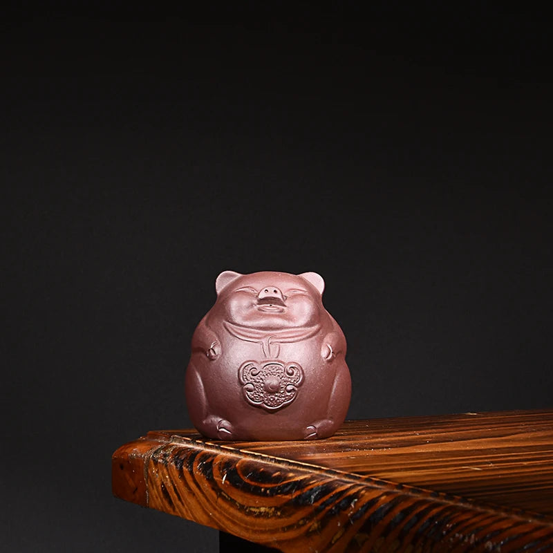 Yixing Purple Sand Pig Zodiac Pig Tea Ornaments Small Cute Creative Boutique Supportable Tea Ceremony Decoration Handmade