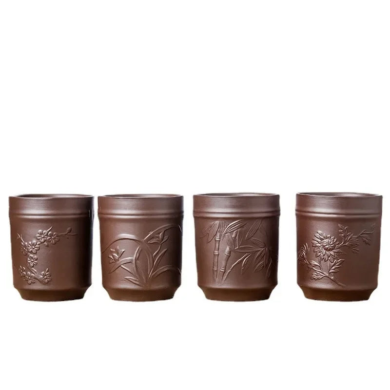 Yixing Purple Sand Plum Orchid Bamboo Chrysanthemum Tea Cup Red Mud Tea Cup Large Handmade Raw Mineral Tea Cup Single Cup