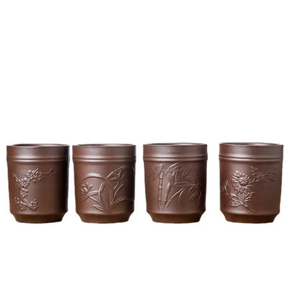 Yixing Purple Sand Plum Orchid Bamboo Chrysanthemum Tea Cup Red Mud Tea Cup Large Handmade Raw Mineral Tea Cup Single Cup