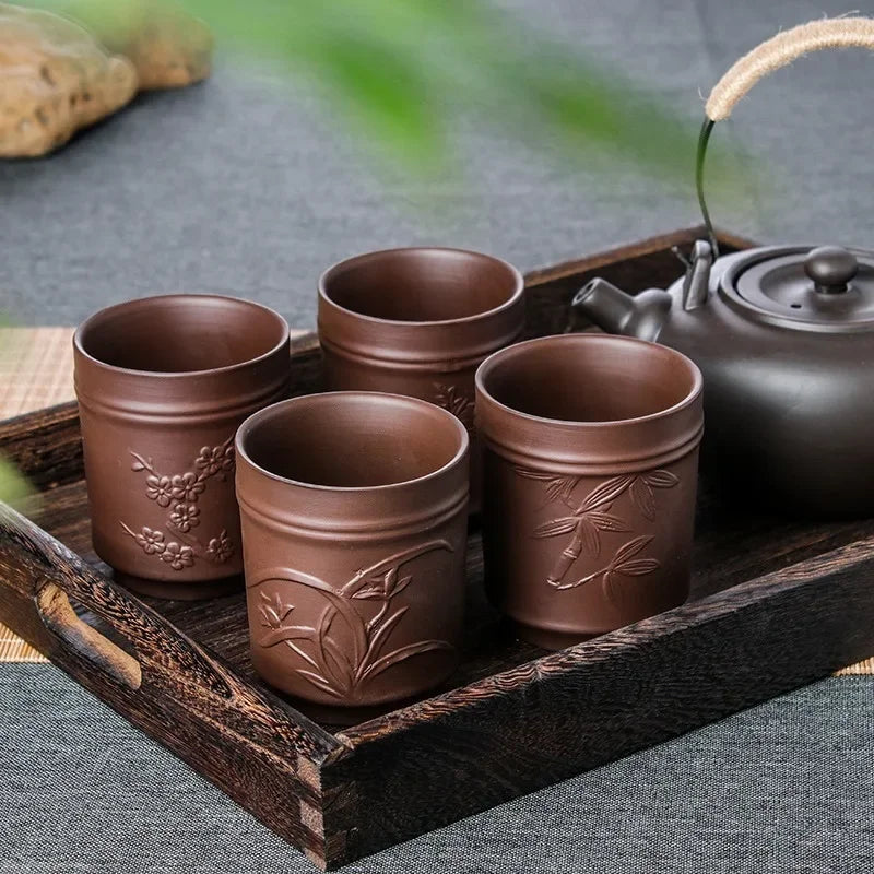 Yixing Purple Sand Plum Orchid Bamboo Chrysanthemum Tea Cup Red Mud Tea Cup Large Handmade Raw Mineral Tea Cup Single Cup