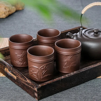 Yixing Purple Sand Plum Orchid Bamboo Chrysanthemum Tea Cup Red Mud Tea Cup Large Handmade Raw Mineral Tea Cup Single Cup