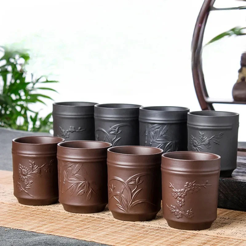 Yixing Purple Sand Plum Orchid Bamboo Chrysanthemum Tea Cup Red Mud Tea Cup Large Handmade Raw Mineral Tea Cup Single Cup