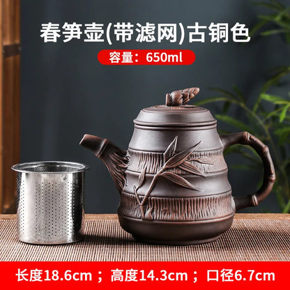 Yixing-Purple Sand Pot with Stainless Steel Filter, Tea Pot, Red Mud Kung Fu Tea Set, Large Capacity, Spring, 650ml