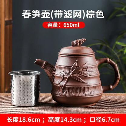 Yixing-Purple Sand Pot with Stainless Steel Filter, Tea Pot, Red Mud Kung Fu Tea Set, Large Capacity, Spring, 650ml