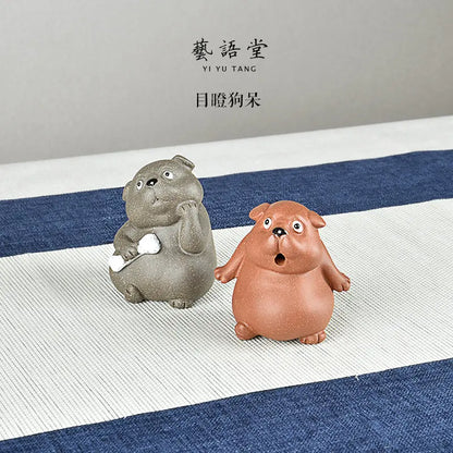 Yixing Purple Sand Puppy Fine Tea Pet Supportable Cute Chinese Zodiac Dog Fortune Tea Set Accessories and Decorations Staring at
