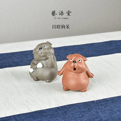 Yixing Purple Sand Puppy Fine Tea Pet Supportable Cute Chinese Zodiac Dog Fortune Tea Set Accessories and Decorations Staring at