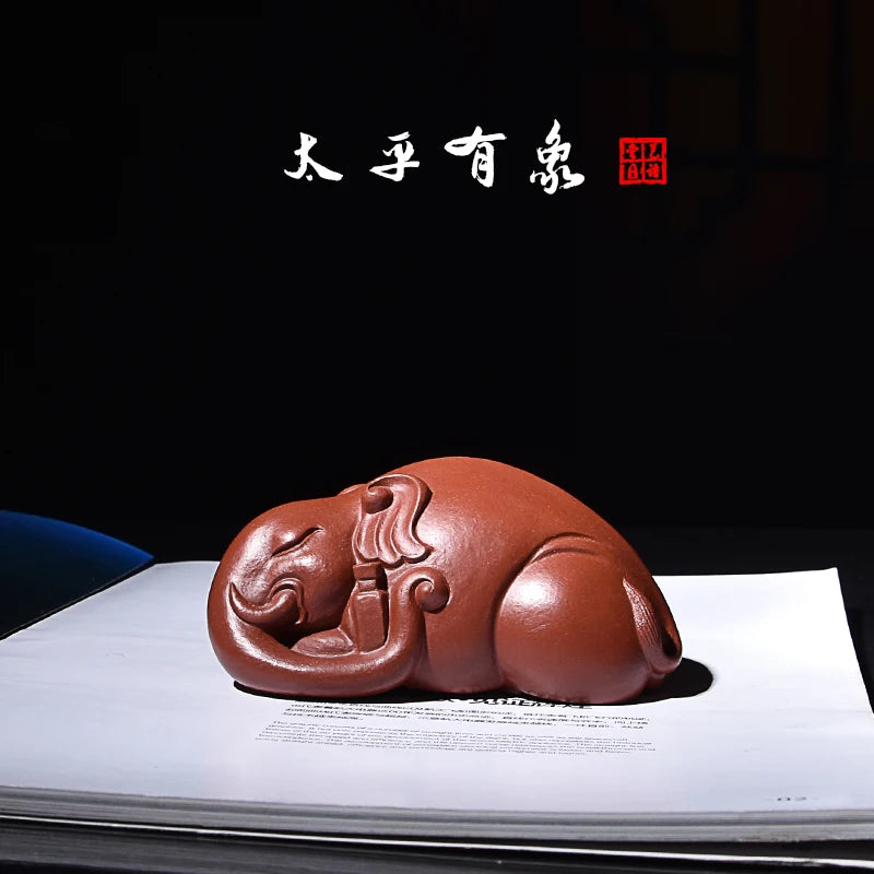 Yixing Purple Sand Sculptured Ornaments Elephant Tea Ornaments Auspicious Patterns Handmade Tea Tray Utensils Decoration Support