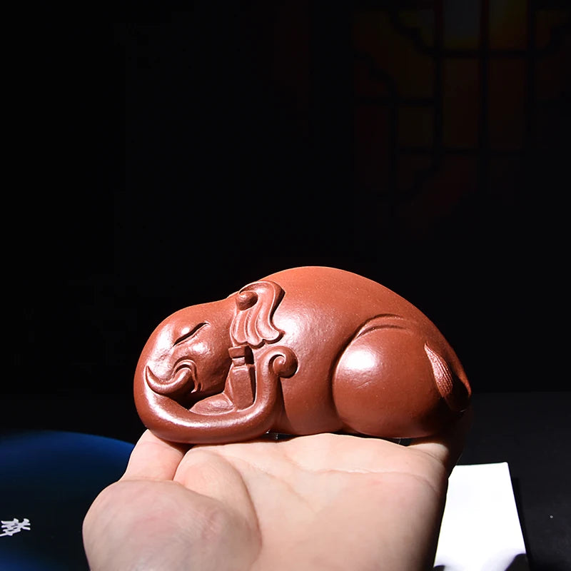 Yixing Purple Sand Sculptured Ornaments Elephant Tea Ornaments Auspicious Patterns Handmade Tea Tray Utensils Decoration Support