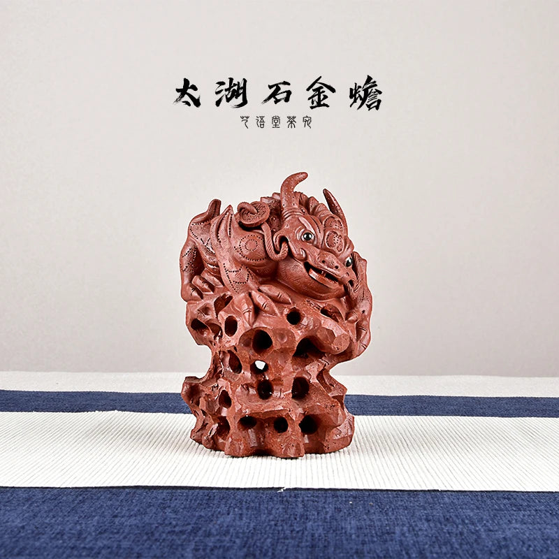 Yixing Purple Sand Taihu Lake Stone Golden Toad Fine Tea Carve Famous Li Changtao Raw Ore Handmade Supportable Tea Tray Decorati