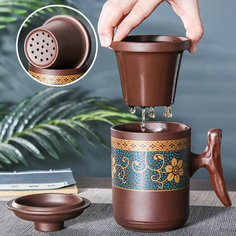 Yixing Purple Sand Tea Cup with Lid, Filter Inner Liner, Health Tea Making Cup, Pure Red Clay, Office Manual Cup, Kungfu Tea Set