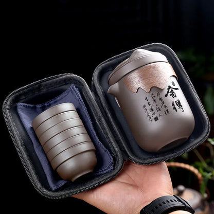 Yixing Purple Sand Tea Set Anti-scalding Ceramic Chinese Teacup Set Portable Travel Teaware Kung Fu Tea Cup 1 Pot 6 Cups Gaiwan