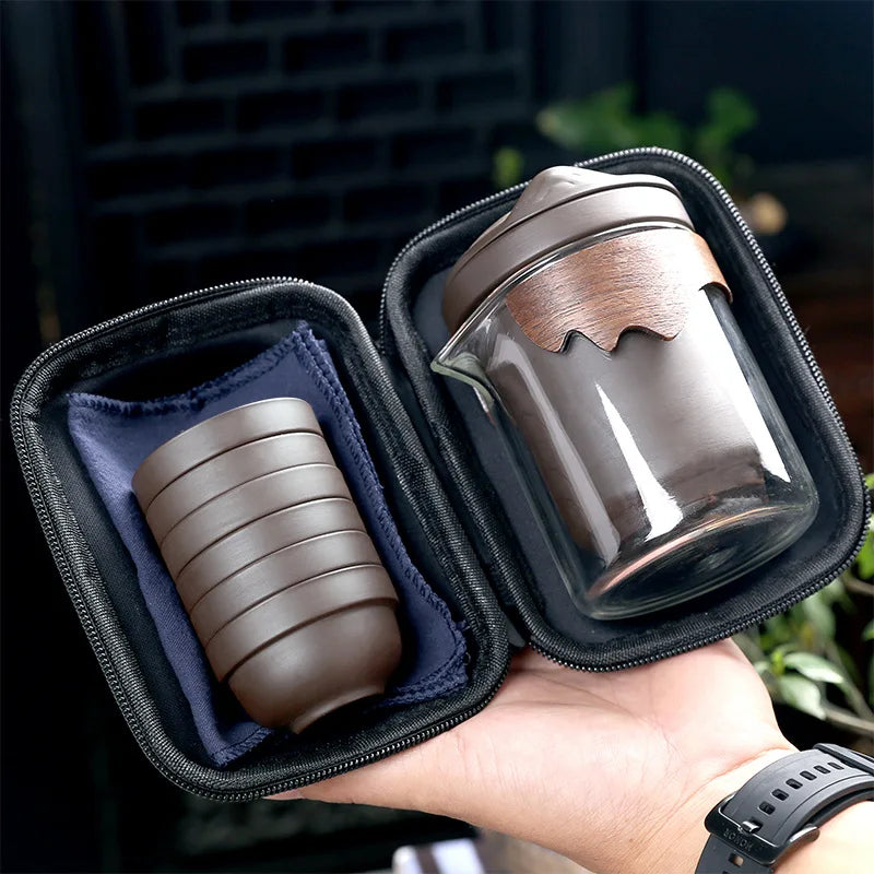 Yixing Purple Sand Tea Set Anti-scalding Ceramic Chinese Teacup Set Portable Travel Teaware Kung Fu Tea Cup 1 Pot 6 Cups Gaiwan