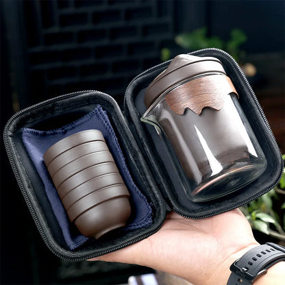 Yixing Purple Sand Tea Set Anti-scalding Ceramic Chinese Teacup Set Portable Travel Teaware Kung Fu Tea Cup 1 Pot 6 Cups Gaiwan