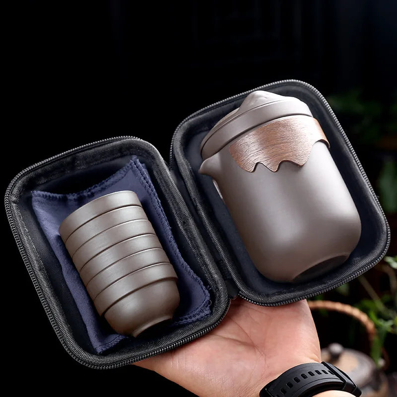Yixing Purple Sand Tea Set Anti-scalding Ceramic Chinese Teacup Set Portable Travel Teaware Kung Fu Tea Cup 1 Pot 6 Cups Gaiwan