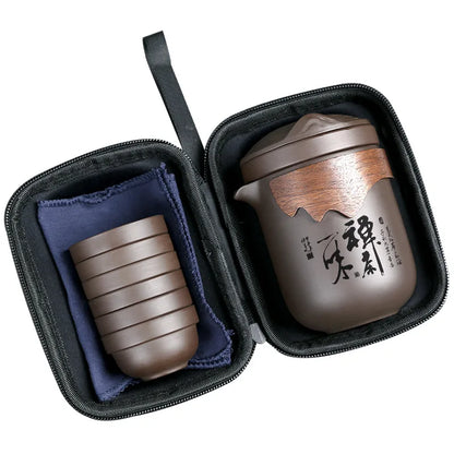Yixing Purple Sand Tea Set Anti-scalding Ceramic Chinese Teacup Set Portable Travel Teaware Kung Fu Tea Cup 1 Pot 6 Cups Gaiwan