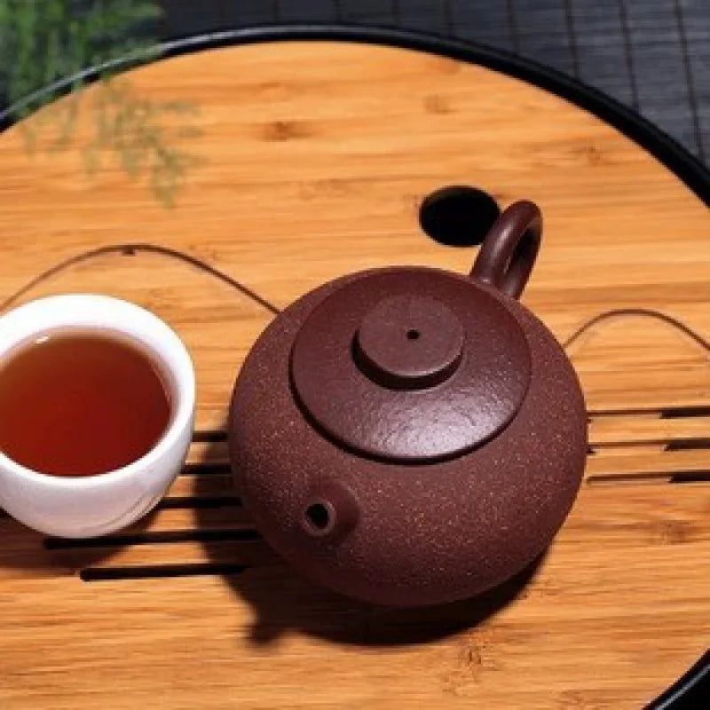 Yixing Purple Sand Tea Set Wholesale Raw Ore Coarse Sand Purple Clay Giant Wheel Bead Teapot New One Piece Dropshipping Goods