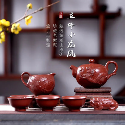 Yixing Purple Sand Tea Teapot Set Raw Ore Dahongpao Tea Handmade Three-Dimensional Small Dragon and Phoenix Purple Clay Pot Fact