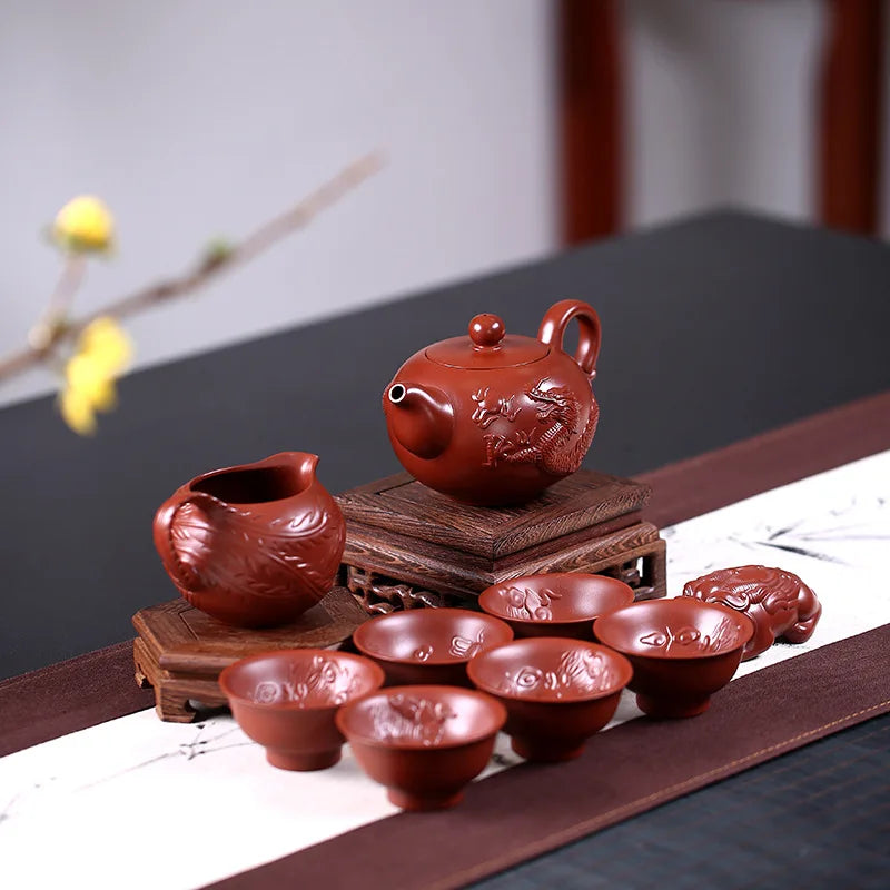 Yixing Purple Sand Tea Teapot Set Raw Ore Dahongpao Tea Handmade Three-Dimensional Small Dragon and Phoenix Purple Clay Pot Fact