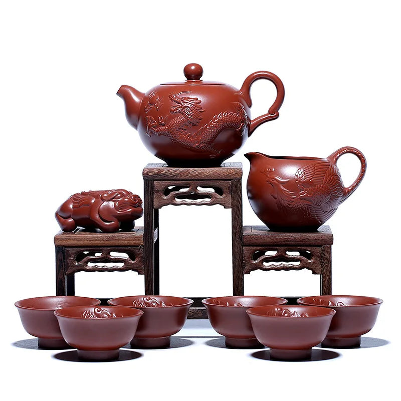 Yixing Purple Sand Tea Teapot Set Raw Ore Dahongpao Tea Handmade Three-Dimensional Small Dragon and Phoenix Purple Clay Pot Fact