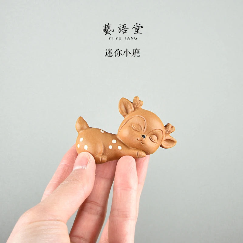 Yixing Purple Sand Tea Tray Ornament Small Size Tea Ornaments Tea Ceremony Utensils Handmade Supportable Sika Deer Tea Set Decor
