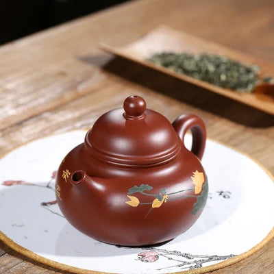 Yixing Purple Sand Teapot Full Handmade Painted Lotus Household Chinese Style Kung Fu Da Hong Pao Black  Tea Teaware