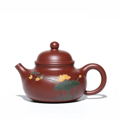 Yixing Purple Sand Teapot Full Handmade Painted Lotus Household Chinese Style Kung Fu Da Hong Pao Black  Tea Teaware