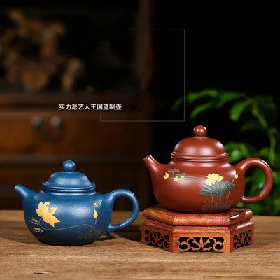 Yixing Purple Sand Teapot Full Handmade Painted Lotus Household Chinese Style Kung Fu Da Hong Pao Black  Tea Teaware