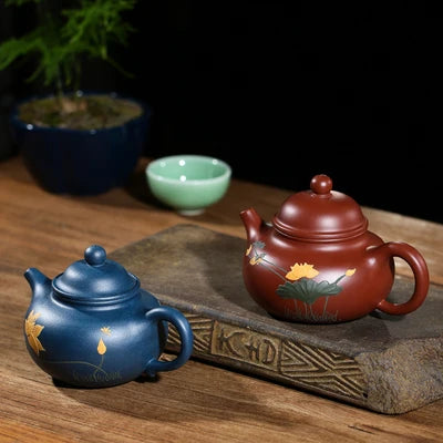 Yixing Purple Sand Teapot Full Handmade Painted Lotus Household Chinese Style Kung Fu Da Hong Pao Black  Tea Teaware