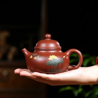 Yixing Purple Sand Teapot Full Handmade Painted Lotus Household Chinese Style Kung Fu Da Hong Pao Black  Tea Teaware