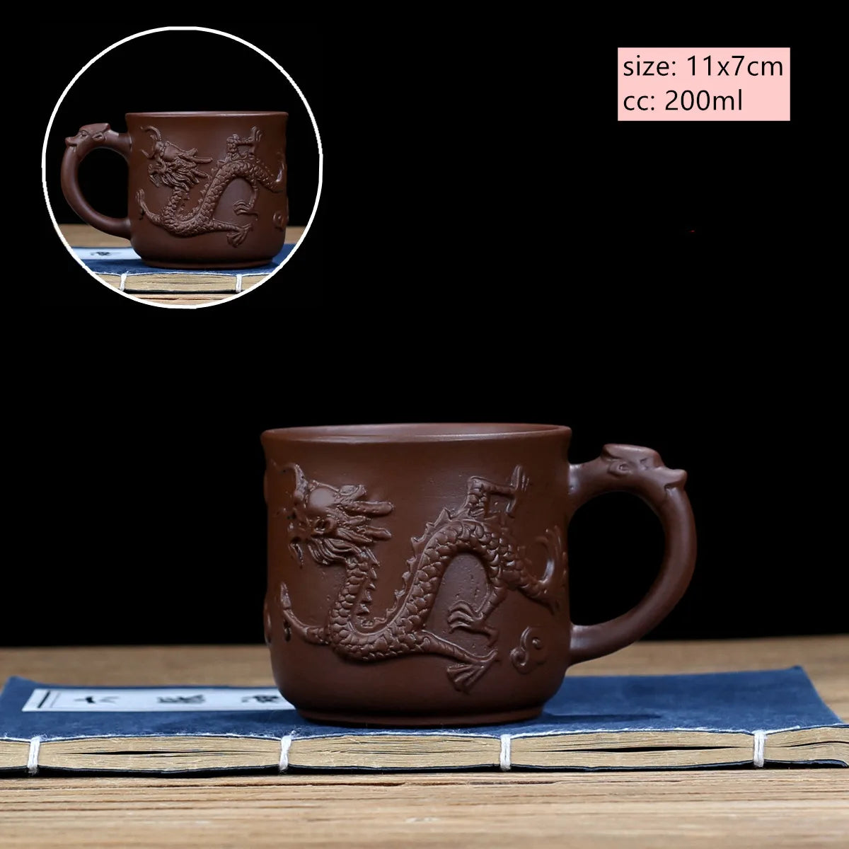 Yixing Purple Sand with Handle Teacup Handmade Dragon Pattern Master Cup Office Portable Tea Cup Tea Maker Personal Single Cups