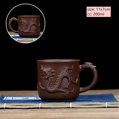 Yixing Purple Sand with Handle Teacup Handmade Dragon Pattern Master Cup Office Portable Tea Cup Tea Maker Personal Single Cups