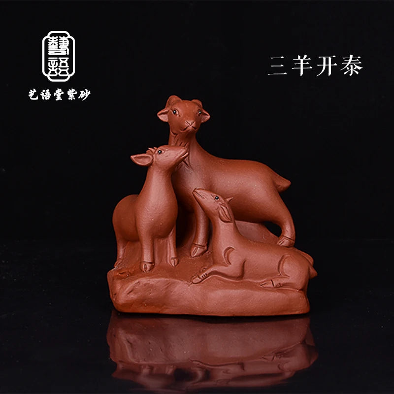 Yixing Purplue Sand Tea Pet Boutique Handmade Creative Decoration Tea Ceremony Chinese Zodiac Sign of Sheep Three Rams Bring Bli