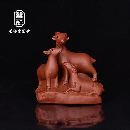 Yixing Purplue Sand Tea Pet Boutique Handmade Creative Decoration Tea Ceremony Chinese Zodiac Sign of Sheep Three Rams Bring Bli