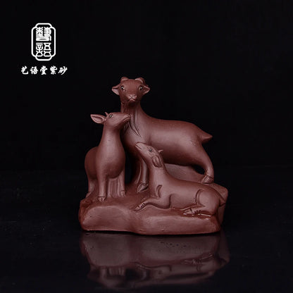 Yixing Purplue Sand Tea Pet Boutique Handmade Creative Decoration Tea Ceremony Chinese Zodiac Sign of Sheep Three Rams Bring Bli