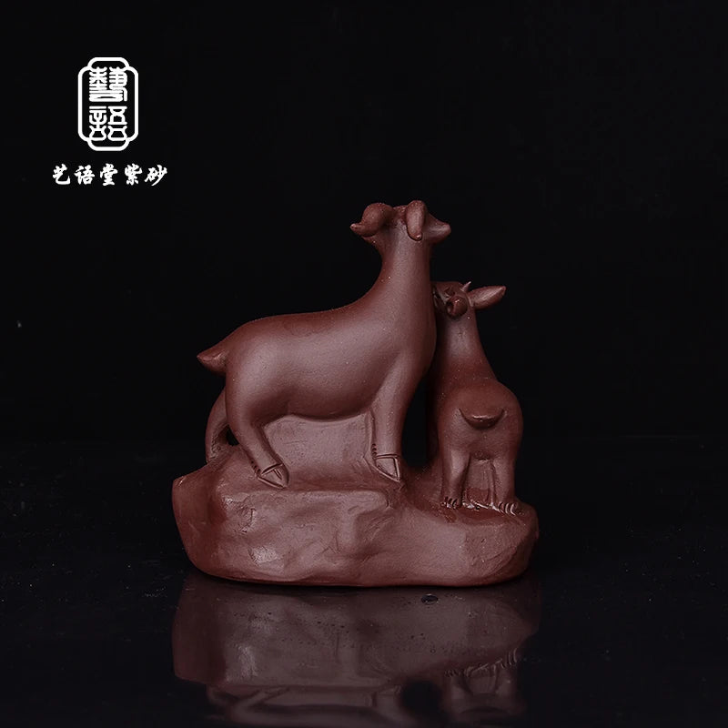 Yixing Purplue Sand Tea Pet Boutique Handmade Creative Decoration Tea Ceremony Chinese Zodiac Sign of Sheep Three Rams Bring Bli