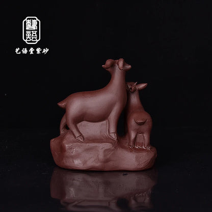 Yixing Purplue Sand Tea Pet Boutique Handmade Creative Decoration Tea Ceremony Chinese Zodiac Sign of Sheep Three Rams Bring Bli