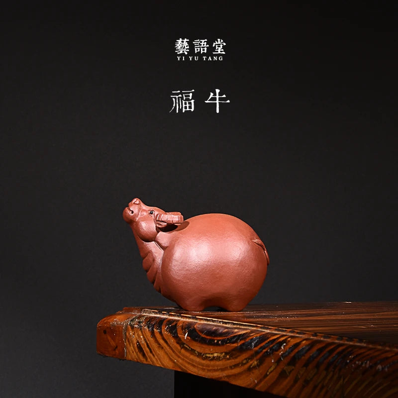 Yixing Purplue Sand Tea Pet Decoration Boutique Supportable Zodiac Animal Cow Handmade Tea Set Tea Tray Utensils Fu Niu