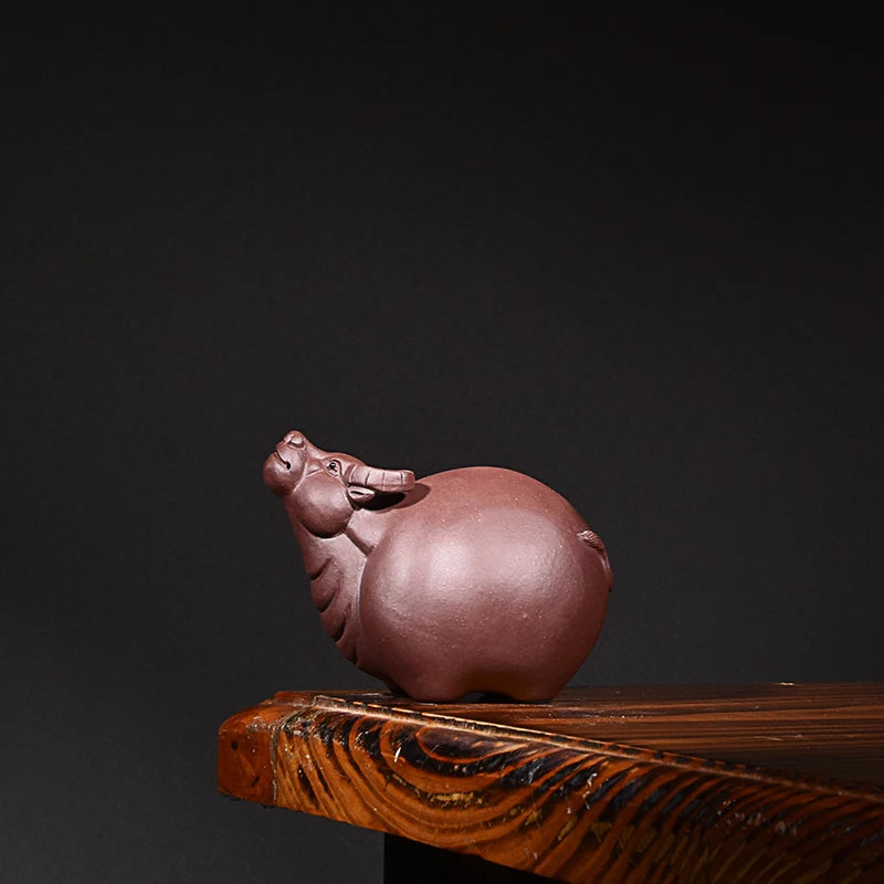 Yixing Purplue Sand Tea Pet Decoration Boutique Supportable Zodiac Animal Cow Handmade Tea Set Tea Tray Utensils Fu Niu