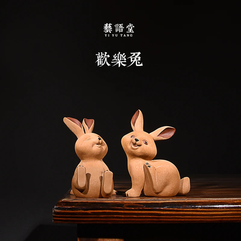 Yixing Purplue Sand Tea Pet Pairs of Rabbit Chinese Zodiac Sign of Rabbit Brushed Pure Handmade Boutique Creative Supportable Te