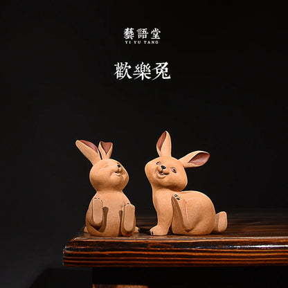 Yixing Purplue Sand Tea Pet Pairs of Rabbit Chinese Zodiac Sign of Rabbit Brushed Pure Handmade Boutique Creative Supportable Te