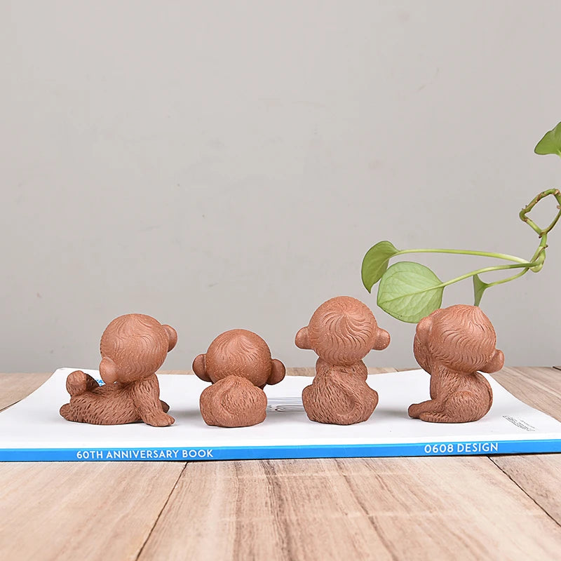 Yixing Purplue Sand Tea Pet Sixi Monkey Set Handmade Tea Set Tea Carve Tea Tray Boutique Supportable Ornaments Accessories