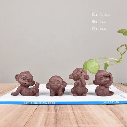 Yixing Purplue Sand Tea Pet Sixi Monkey Set Handmade Tea Set Tea Carve Tea Tray Boutique Supportable Ornaments Accessories