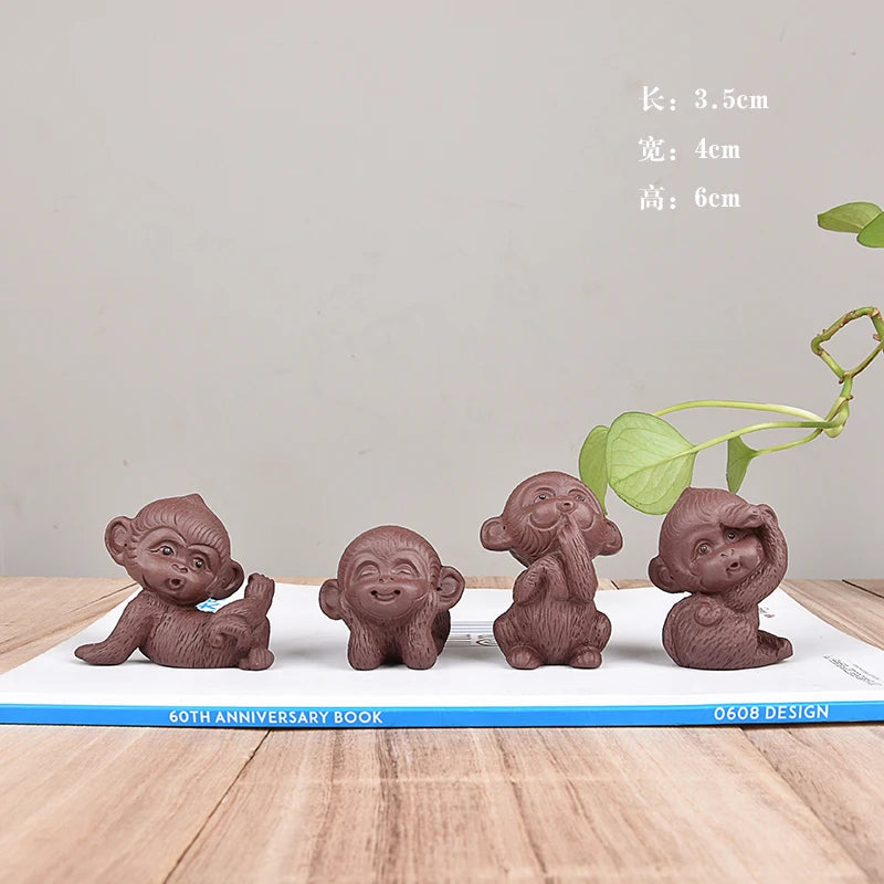 Yixing Purplue Sand Tea Pet Sixi Monkey Set Handmade Tea Set Tea Carve Tea Tray Boutique Supportable Ornaments Accessories