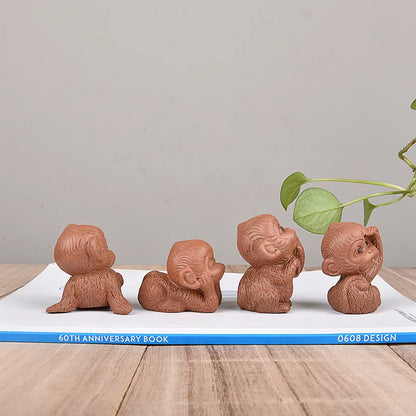 Yixing Purplue Sand Tea Pet Sixi Monkey Set Handmade Tea Set Tea Carve Tea Tray Boutique Supportable Ornaments Accessories